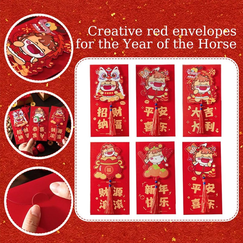 6 Pcs Chinese New Year Red Envelopes 2026 Bulk, Year Of The HorseYear Fengshui Lucky Money Pockets Cash Envelopes for Chinese Lunar NewYear 2026 & Spring Festival Party Decor - Image 3